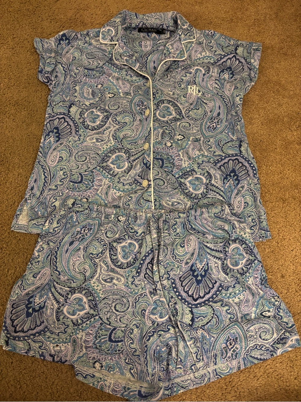 Lauren Ralph Lauren Blue and White Paisley Short Pajama Set